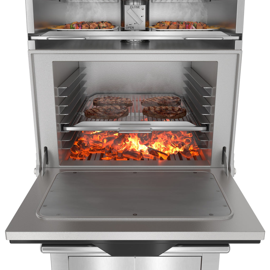 28 in. Commercial Charcoal Oven with Warming Racks and Base Cabinet in Stainless-Steel
