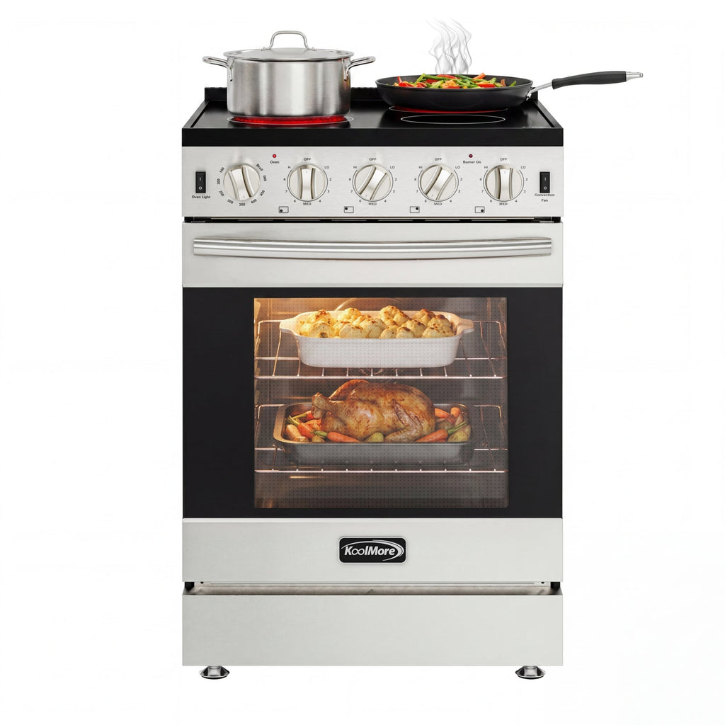 24 in. 4-Burner Electric Glass Top Slide-In Oven Range, 240V in Stainless Steel
