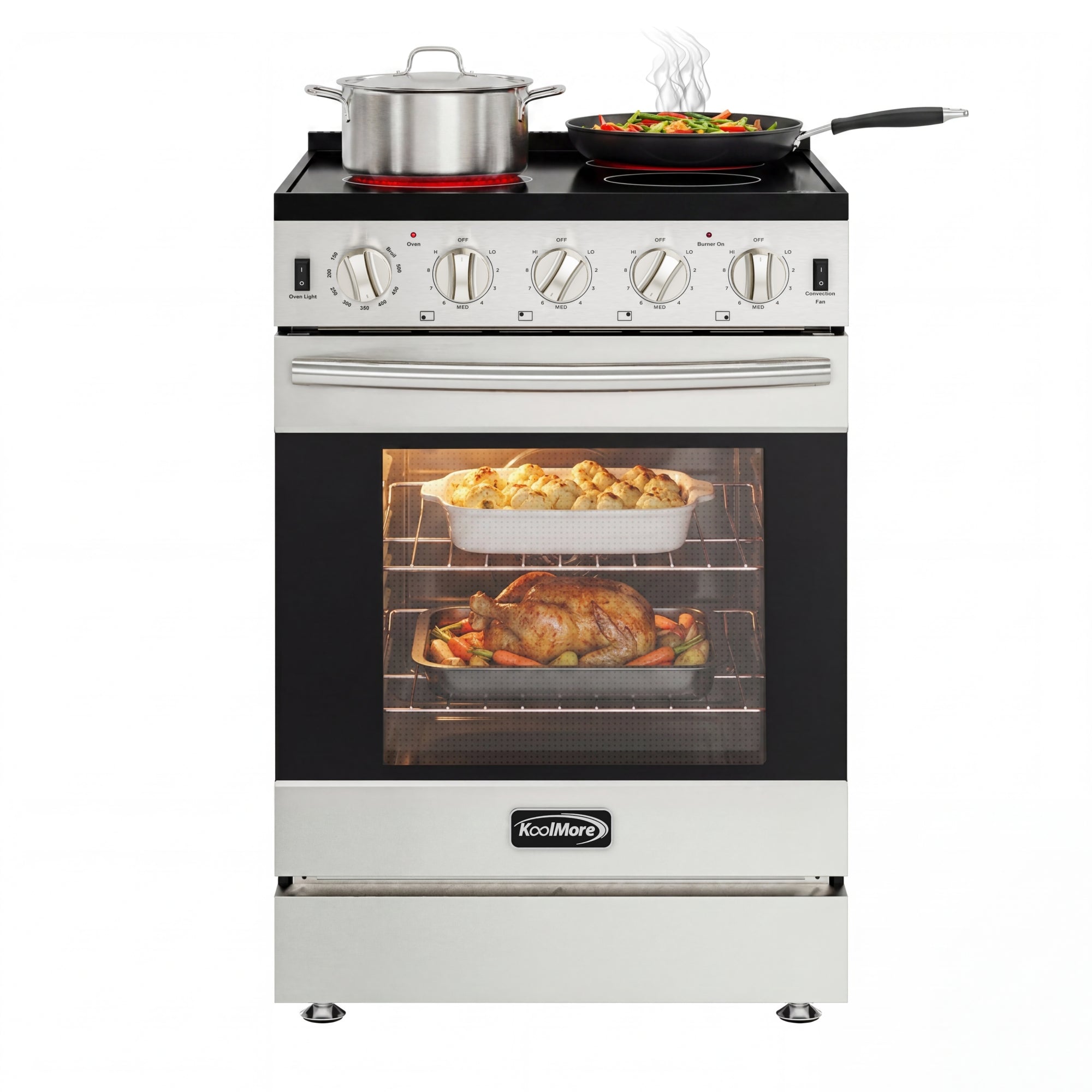 24 in. 4-Burner Electric Glass Top Slide-In Oven Range, 240V in Stainless Steel
