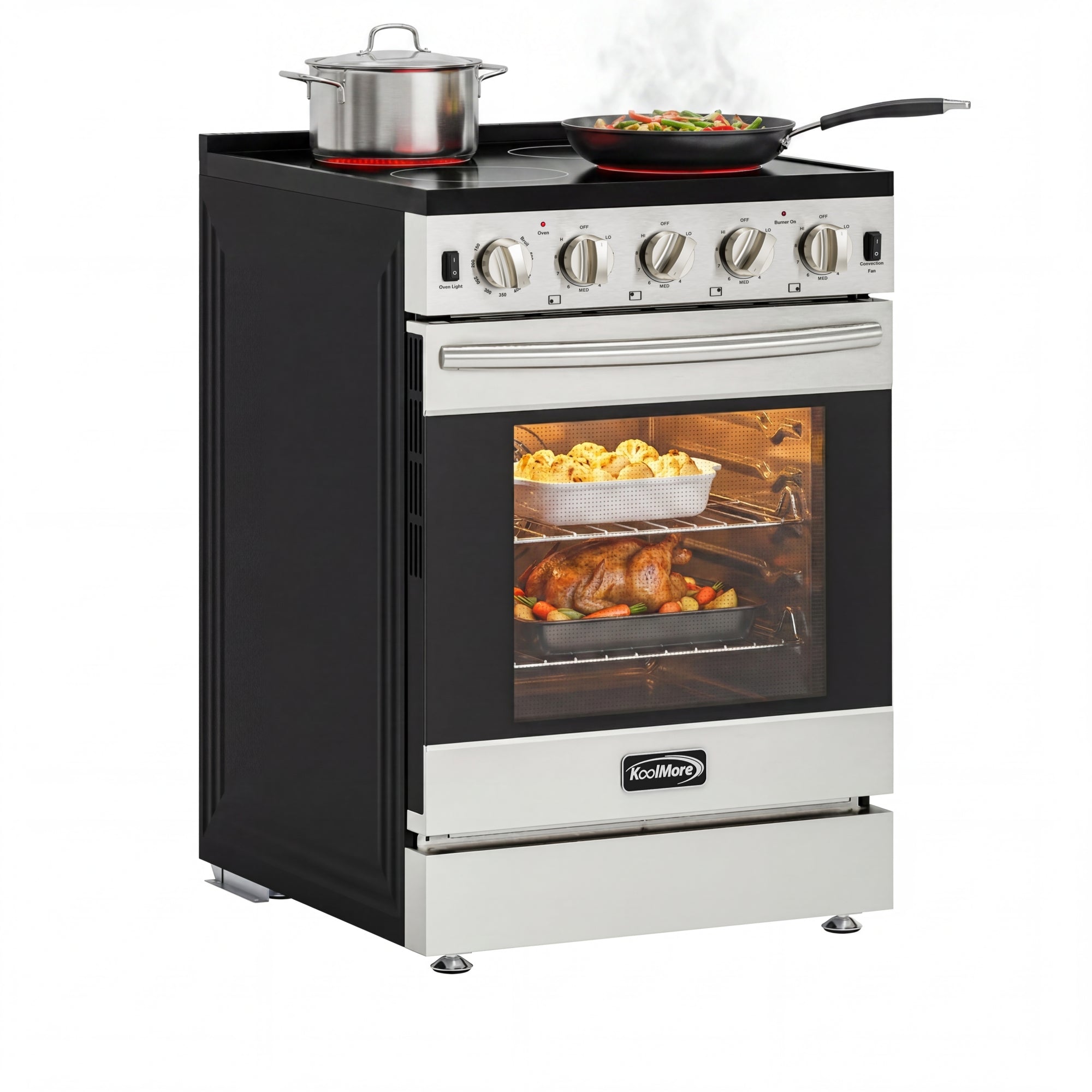 24 in. 4-Burner Electric Glass Top Slide-In Oven Range, 240V in Stainless Steel