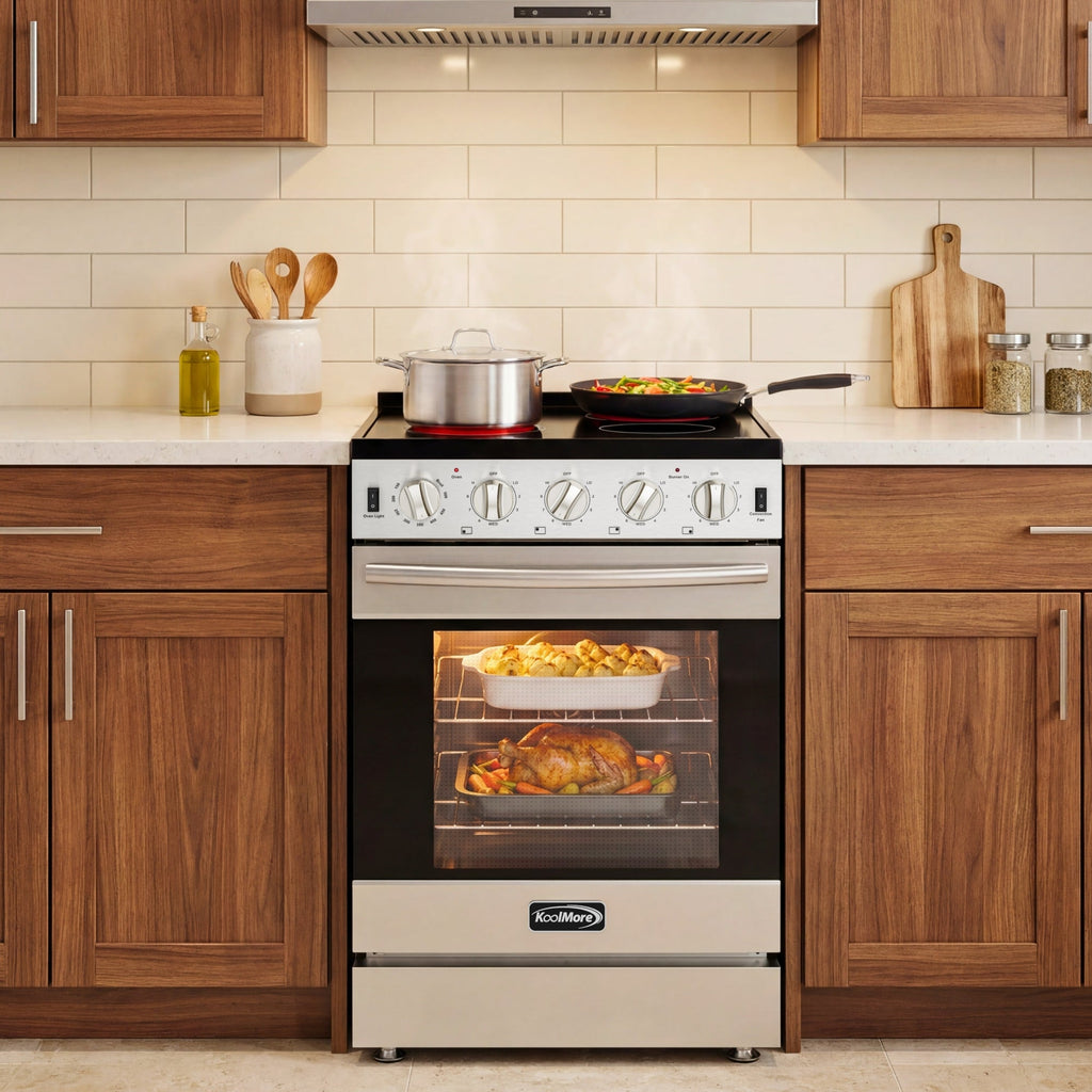24 in. 4-Burner Electric Glass Top Slide-In Oven Range, 240V in Stainless Steel