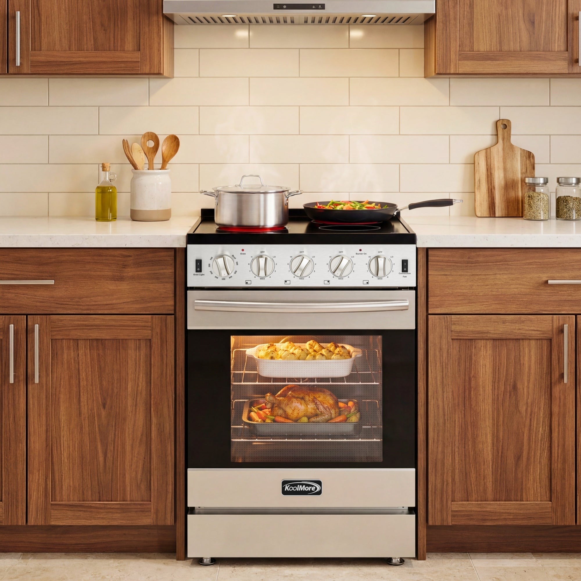 24 in. 4-Burner Electric Glass Top Slide-In Oven Range, 240V in Stainless Steel