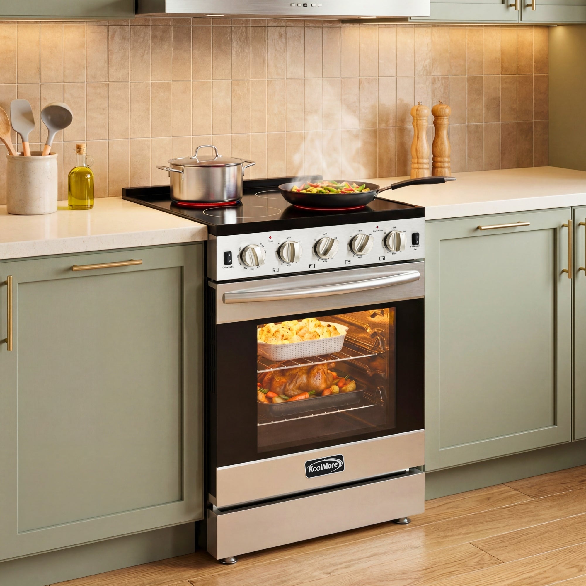 24 in. 4-Burner Electric Glass Top Slide-In Oven Range, 240V in Stainless Steel
