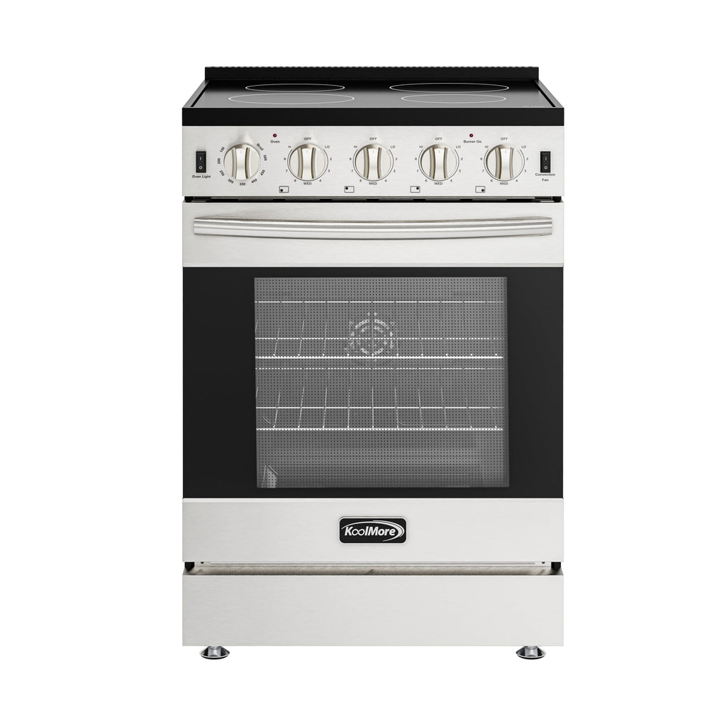 24 in. 4-Burner Electric Glass Top Slide-In Oven Range, 240V in Stainless Steel