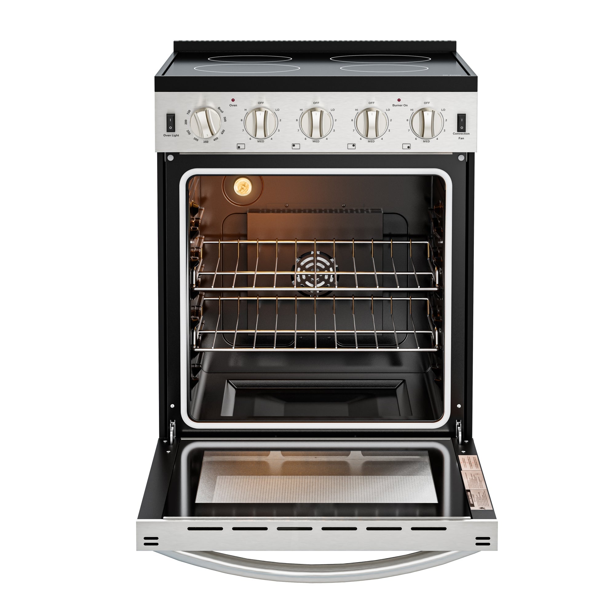 24 in. 4-Burner Electric Glass Top Slide-In Oven Range, 240V in Stainless Steel