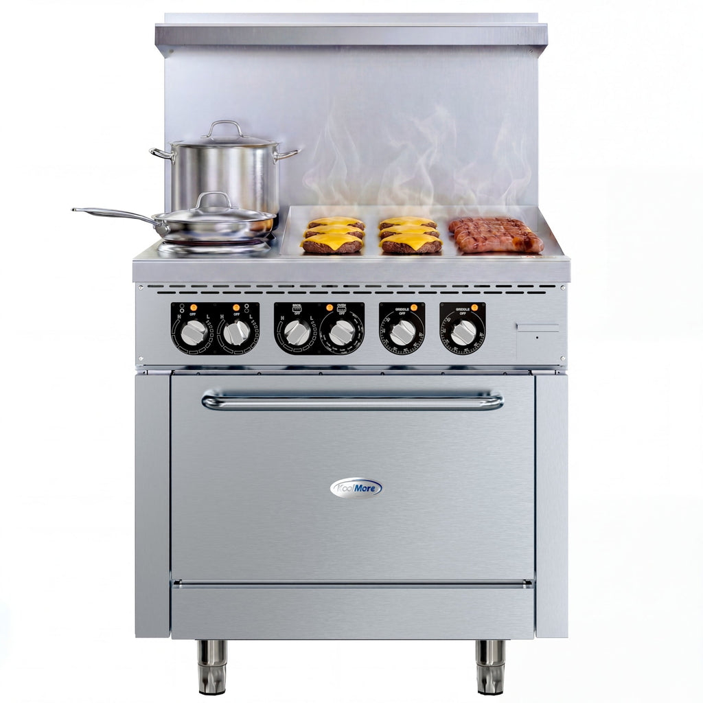 36 in. Commercial 2-Burner and 24 in. Griddle Electric Range Oven, 240V