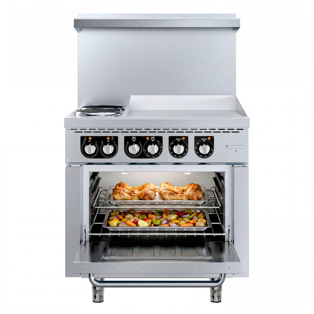 36 in. Commercial 2-Burner and 24 in. Griddle Electric Range Oven, 240V
