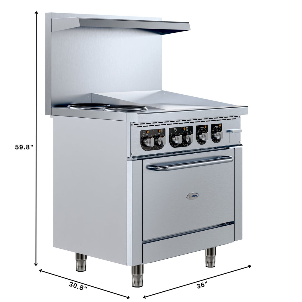 36 in. Commercial 2-Burner and 24 in. Griddle Electric Range Oven, 240V