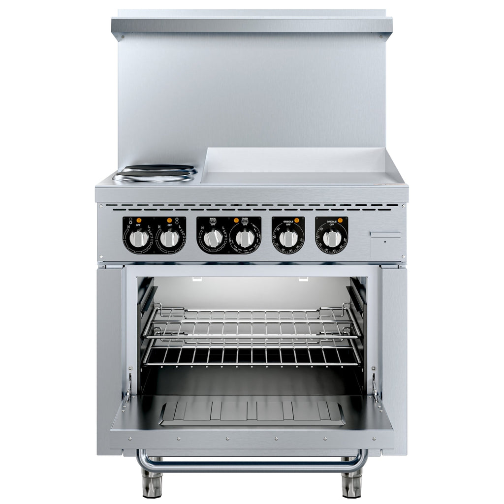 36 in. Commercial 2-Burner and 24 in. Griddle Electric Range Oven, 240V