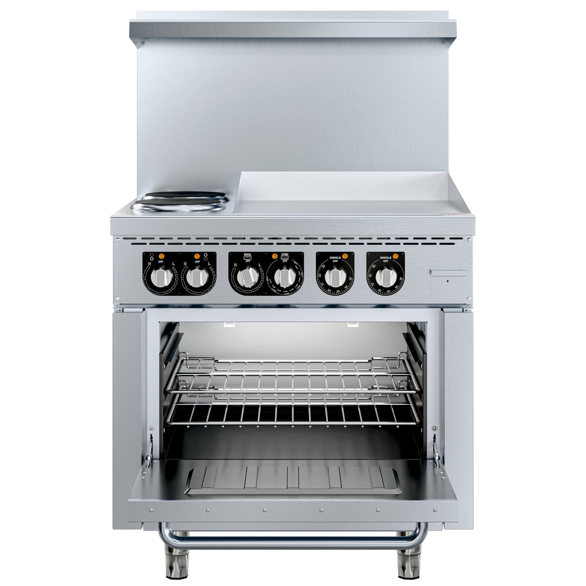36 in. Commercial 2-Burner and 24 in. Griddle Electric Range Oven, 240V
