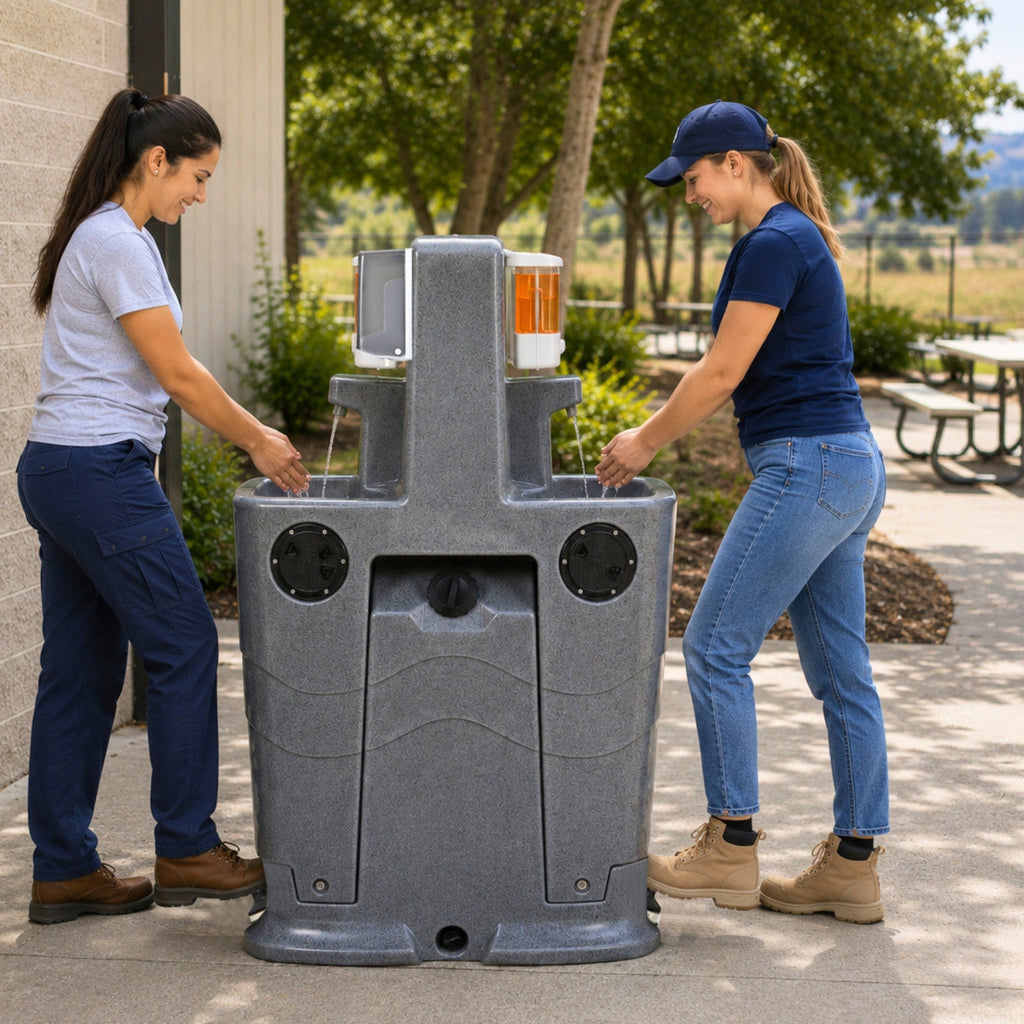 26.4 Gallon Double Mobile Hand Washing Station with Soap and Paper Towel Dispensers, Wheels and Grab Handle