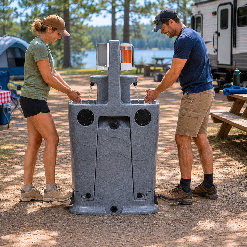 26.4 Gallon Double Mobile Hand Washing Station with Soap and Paper Towel Dispenser