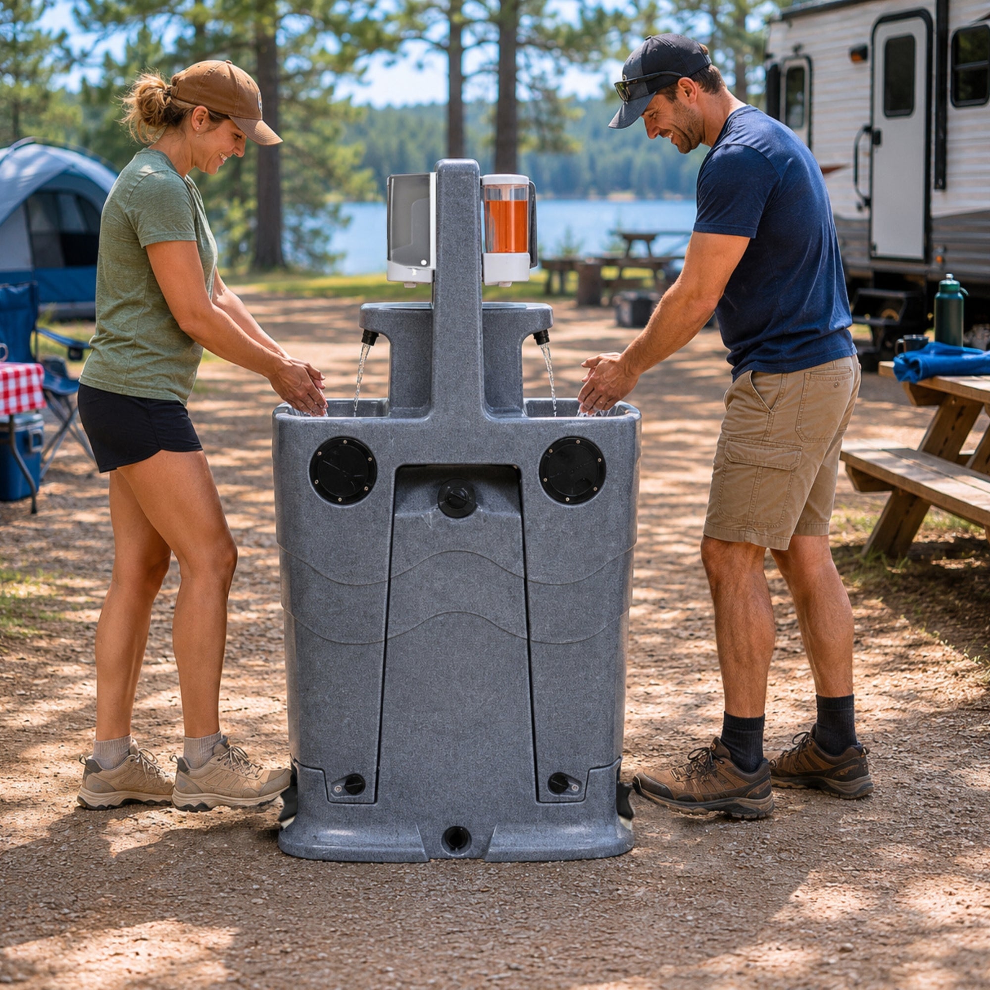 26.4 Gallon Double Mobile Hand Washing Station with Soap and Paper Towel Dispenser