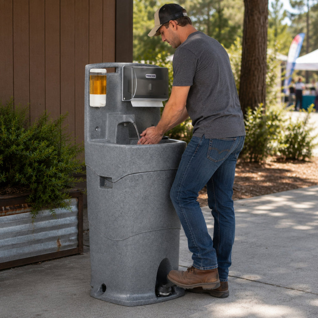 16 Gallon Single Mobile Hand Washing Station with Soap and Paper Towel Dispenser, Wheels and Grab Handle