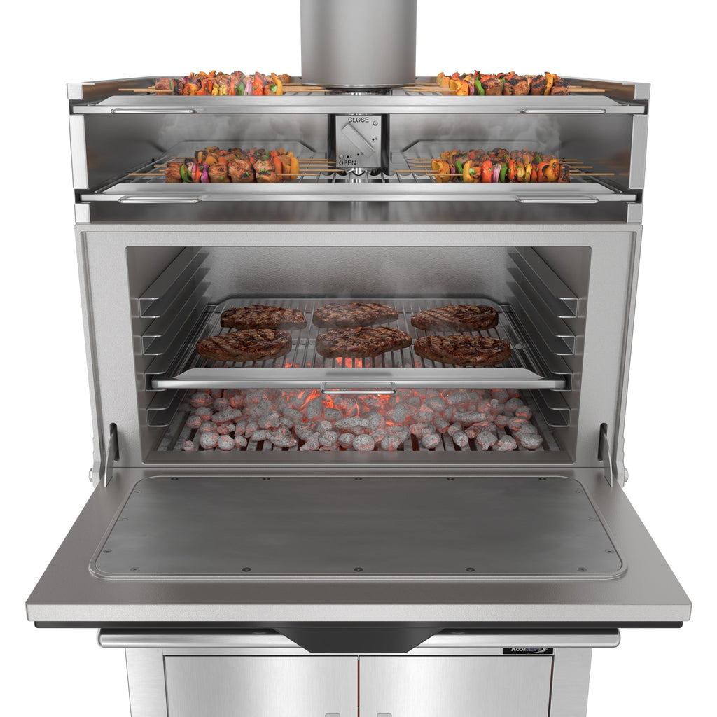 35 in. Commercial Charcoal Oven with Warming Racks and Base Cabinet in Stainless-Steel