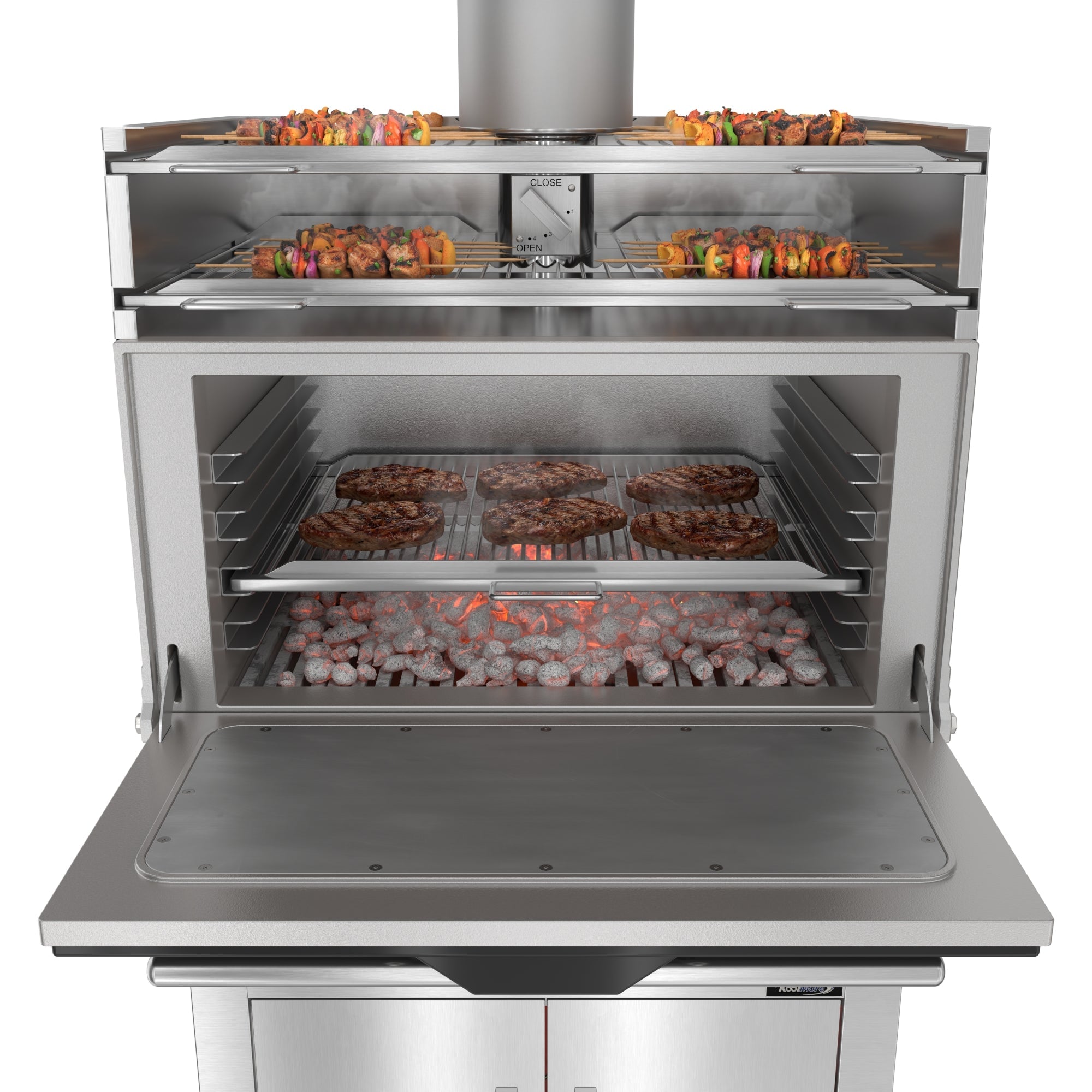 35 in. Commercial Charcoal Oven with Warming Racks and Base Cabinet in Stainless-Steel