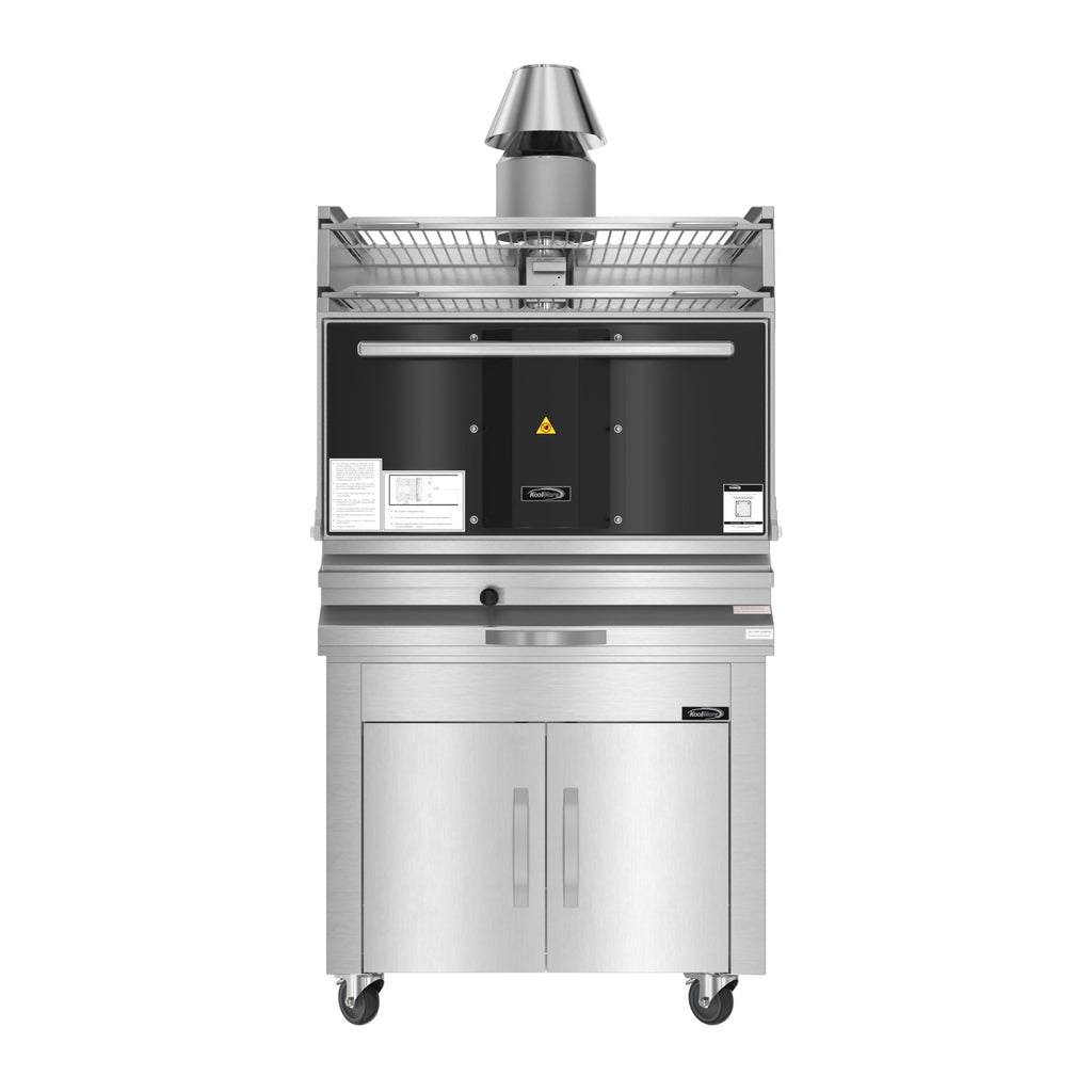 35 in. Commercial Charcoal Oven with Warming Racks and Base Cabinet in Stainless-Steel