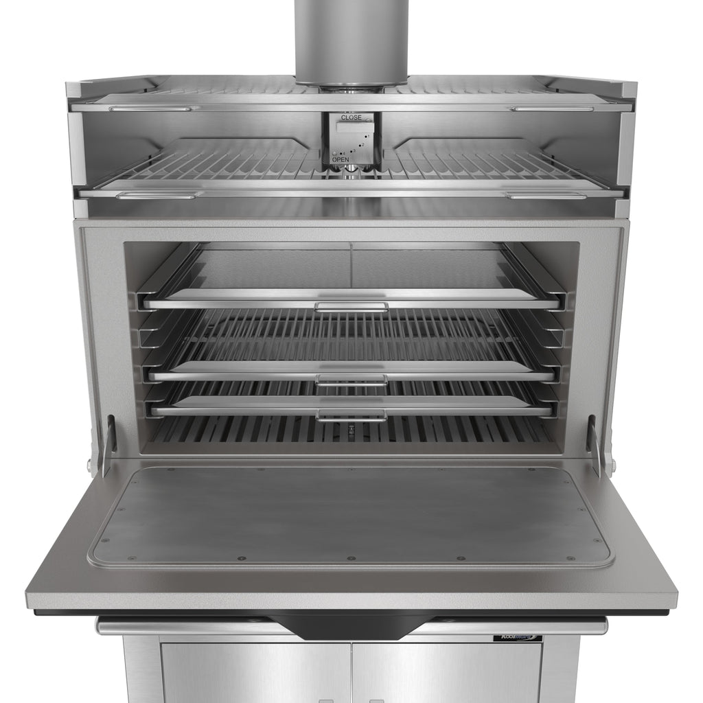 35 in. Commercial Charcoal Oven with Warming Racks and Base Cabinet in Stainless-Steel