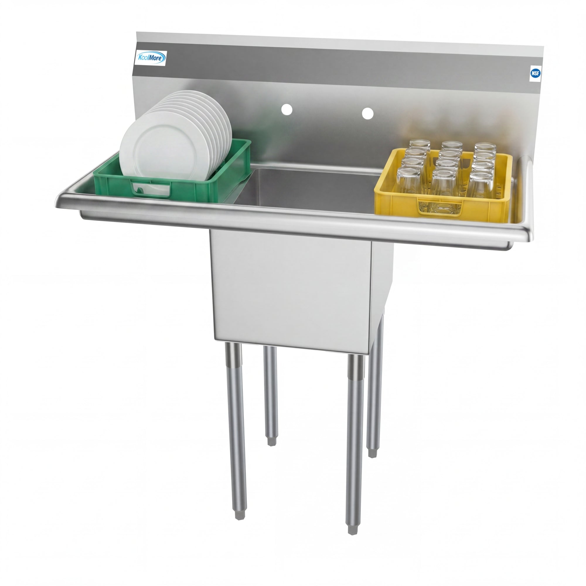 38 in. One Compartment Stainless Steel Commercial Sink with Drainboards, Bowl Size 14"x 16"x 11"