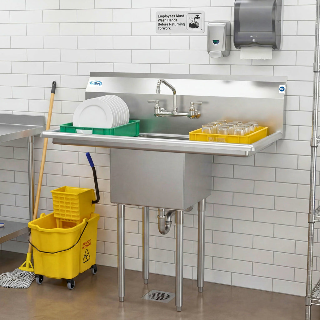 38 in. One Compartment Stainless Steel Commercial Sink with Drainboards, Bowl Size 14"x 16"x 11"