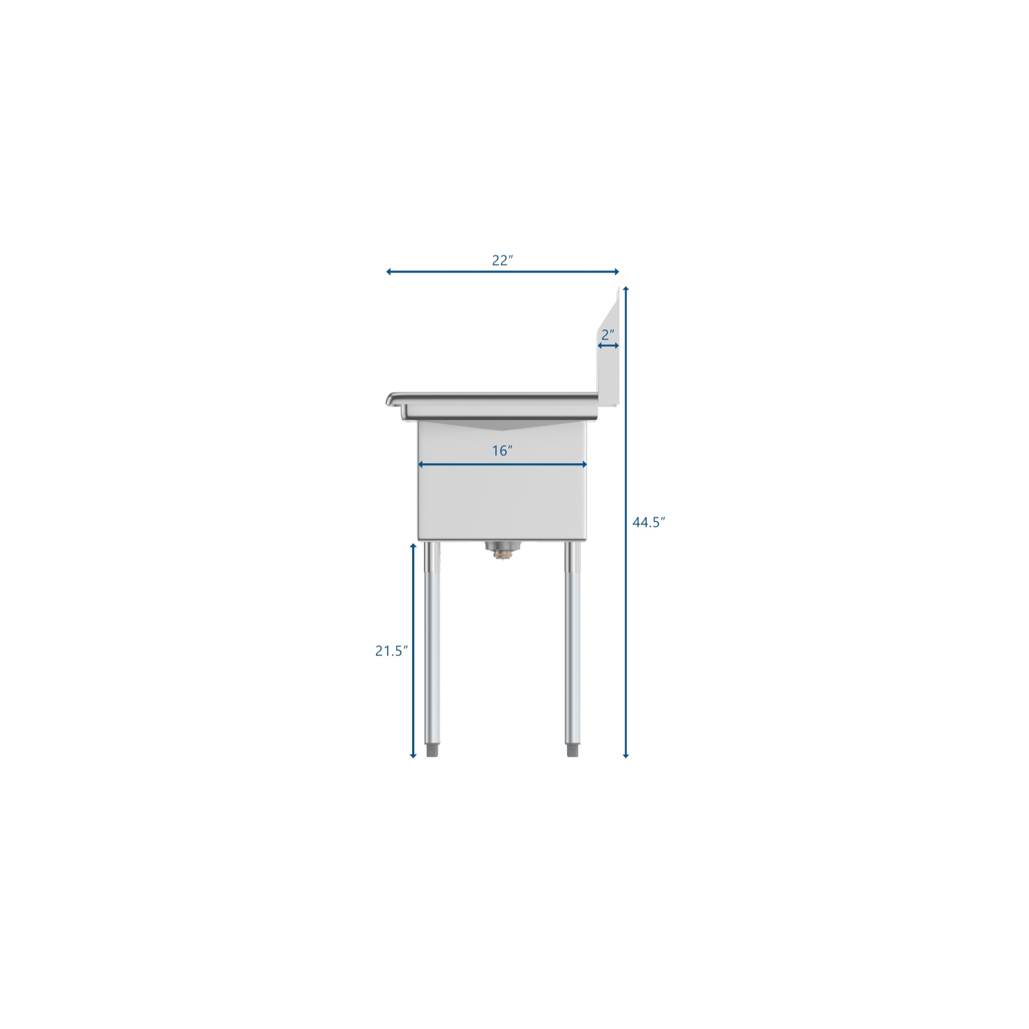 38 in. One Compartment Stainless Steel Commercial Sink with Drainboards, Bowl Size 14"x 16"x 11"