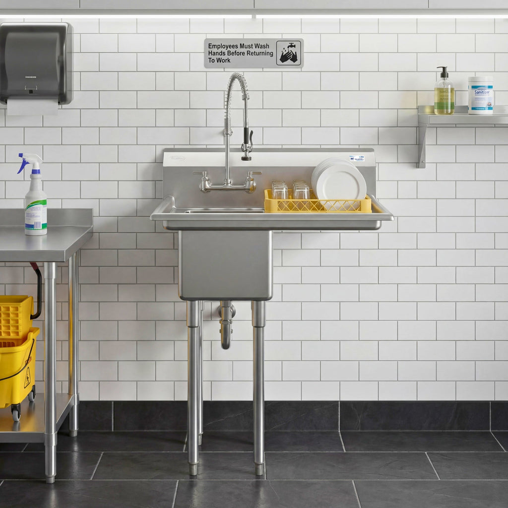 31 in. One Compartment Stainless Steel Commercial Sink with Drainboard, Bowl Size 12" x 16" x 10"