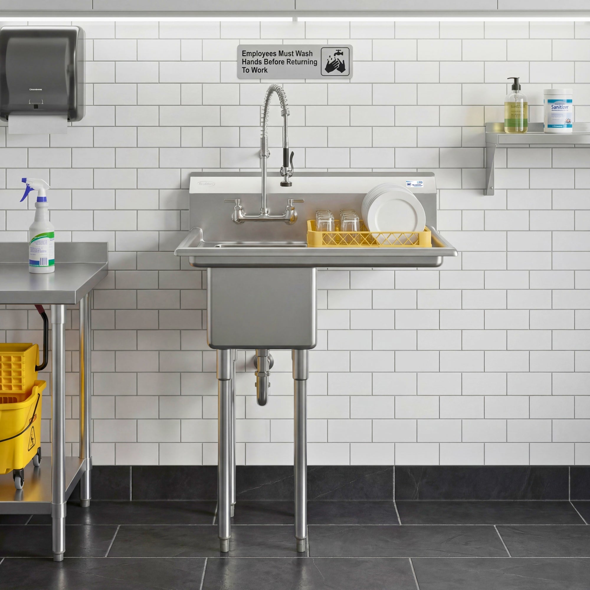 31 in. One Compartment Stainless Steel Commercial Sink with Drainboard, Bowl Size 12" x 16" x 10"