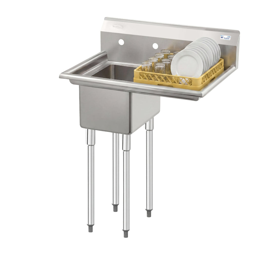 31 in. One Compartment Stainless Steel Commercial Sink with Drainboard, Bowl Size 12" x 16" x 10"
