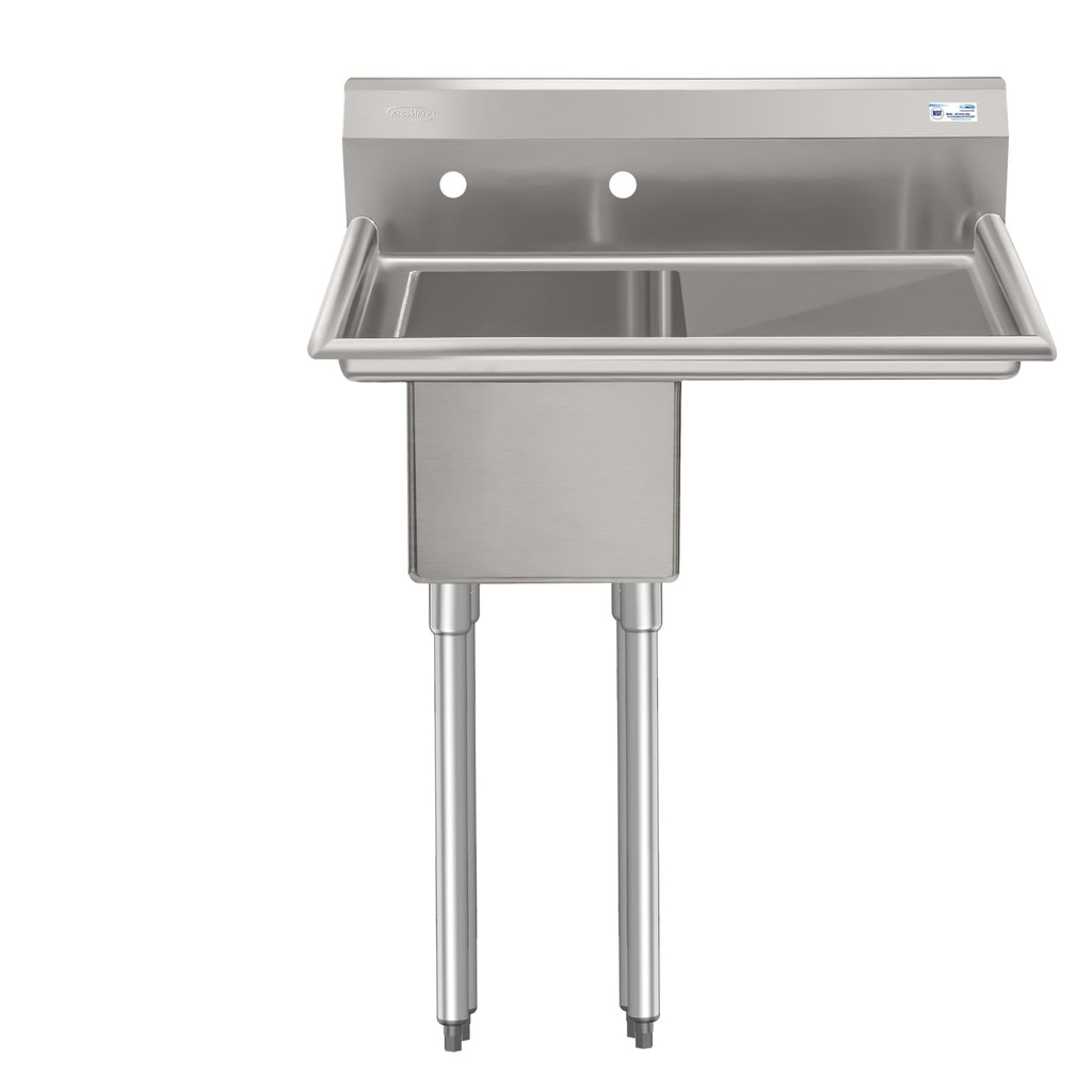 31 in. One Compartment Stainless Steel Commercial Sink with Drainboard, Bowl Size 12" x 16" x 10"