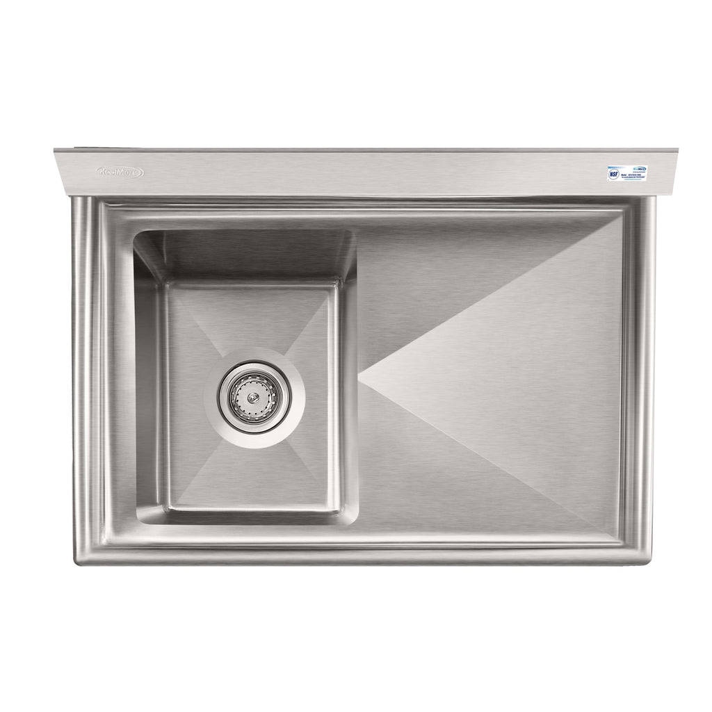31 in. One Compartment Stainless Steel Commercial Sink with Drainboard, Bowl Size 12" x 16" x 10"