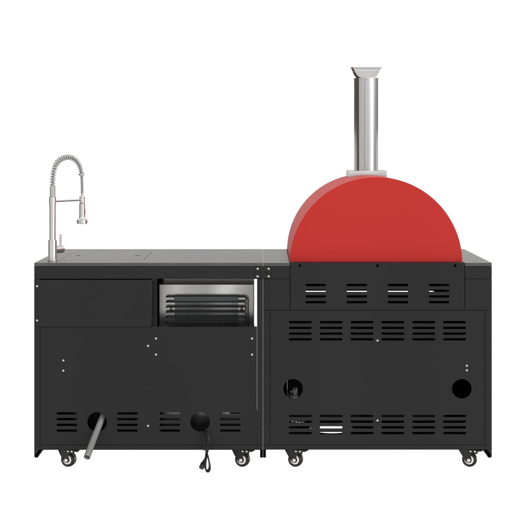 KoolMore Reserve 79 in. Outdoor Kitchen Island with 22 in. Gas and Wood-Fired Pizza Oven, Sink, and Refrigerator in Black Stainless