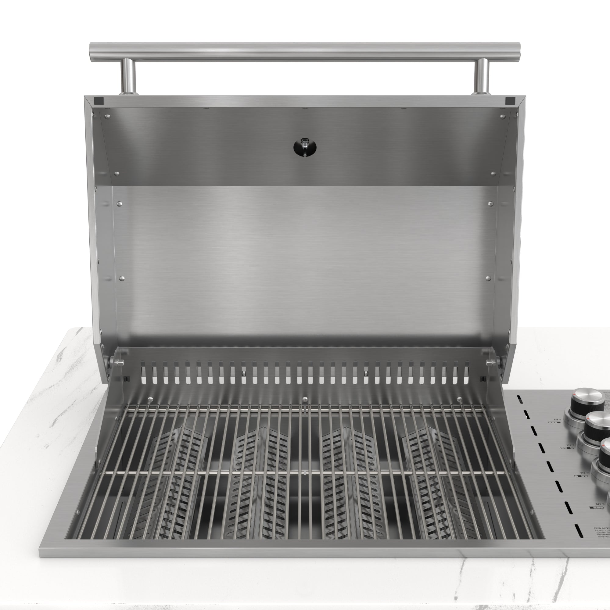 KoolMore Reserve 95 in. Outdoor Kitchen Island with 4-Burner NG and LP BBQ Grill, White Stone Counters, Sides and Cabinets Stainless-Steel Sink