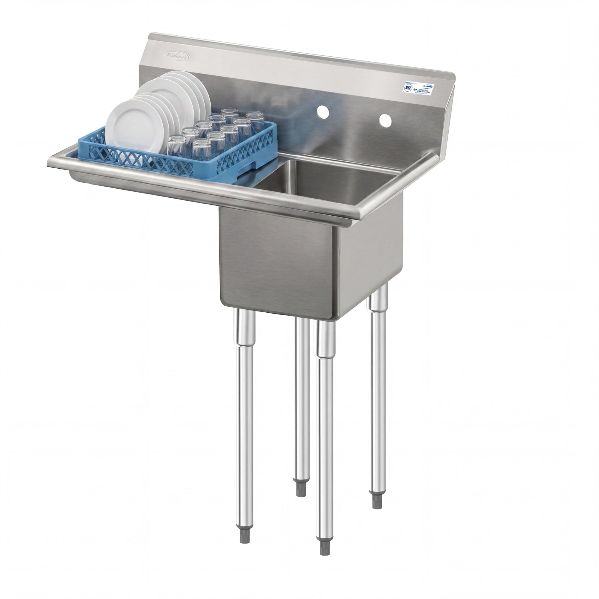 31 in. One Compartment Stainless Steel Commercial Sink with Drainboard, Bowl Size 12"x 16"x 10"