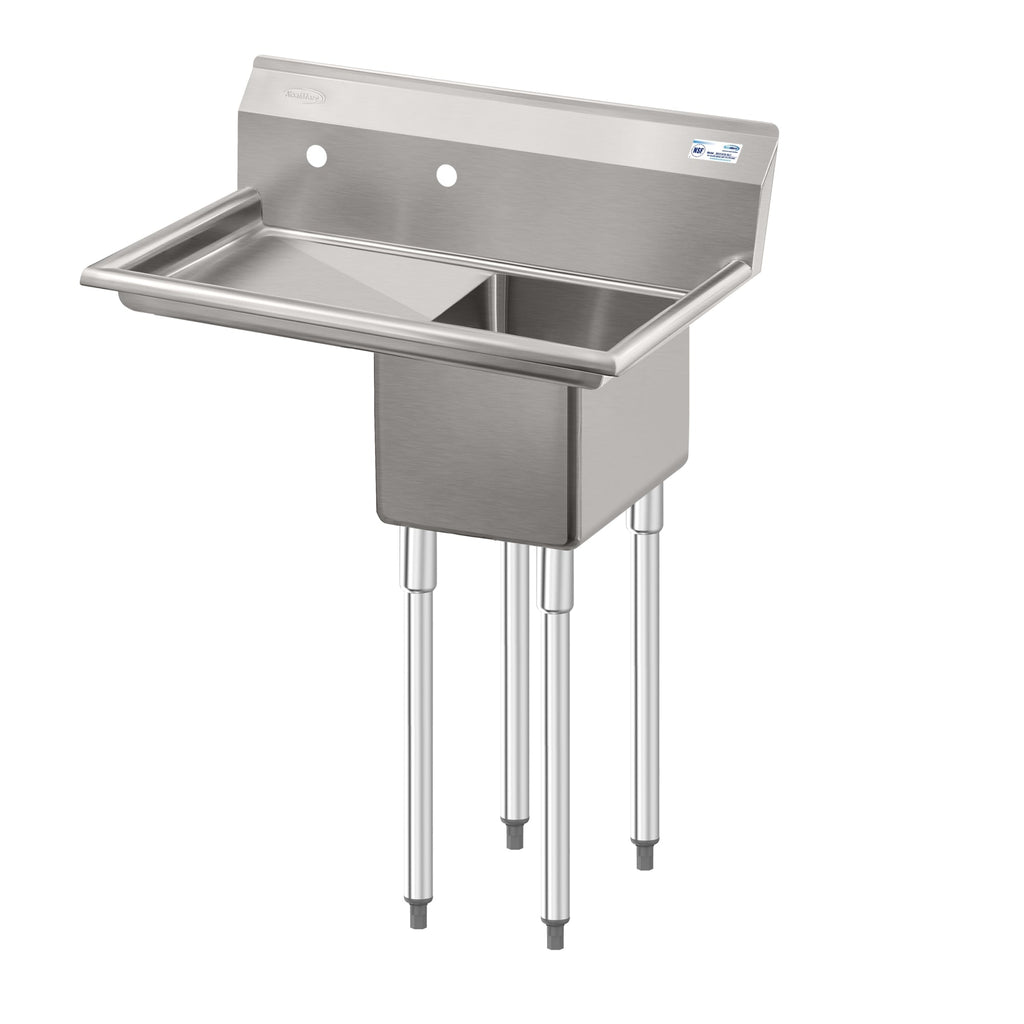 31 in. One Compartment Stainless Steel Commercial Sink with Drainboard, Bowl Size 12"x 16"x 10"