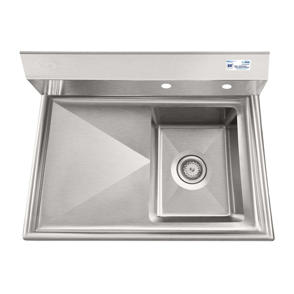 31 in. One Compartment Stainless Steel Commercial Sink with Drainboard, Bowl Size 12"x 16"x 10"