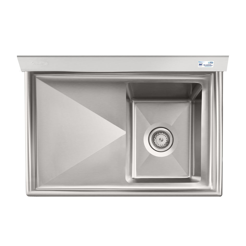 31 in. One Compartment Stainless Steel Commercial Sink with Drainboard, Bowl Size 12"x 16"x 10"