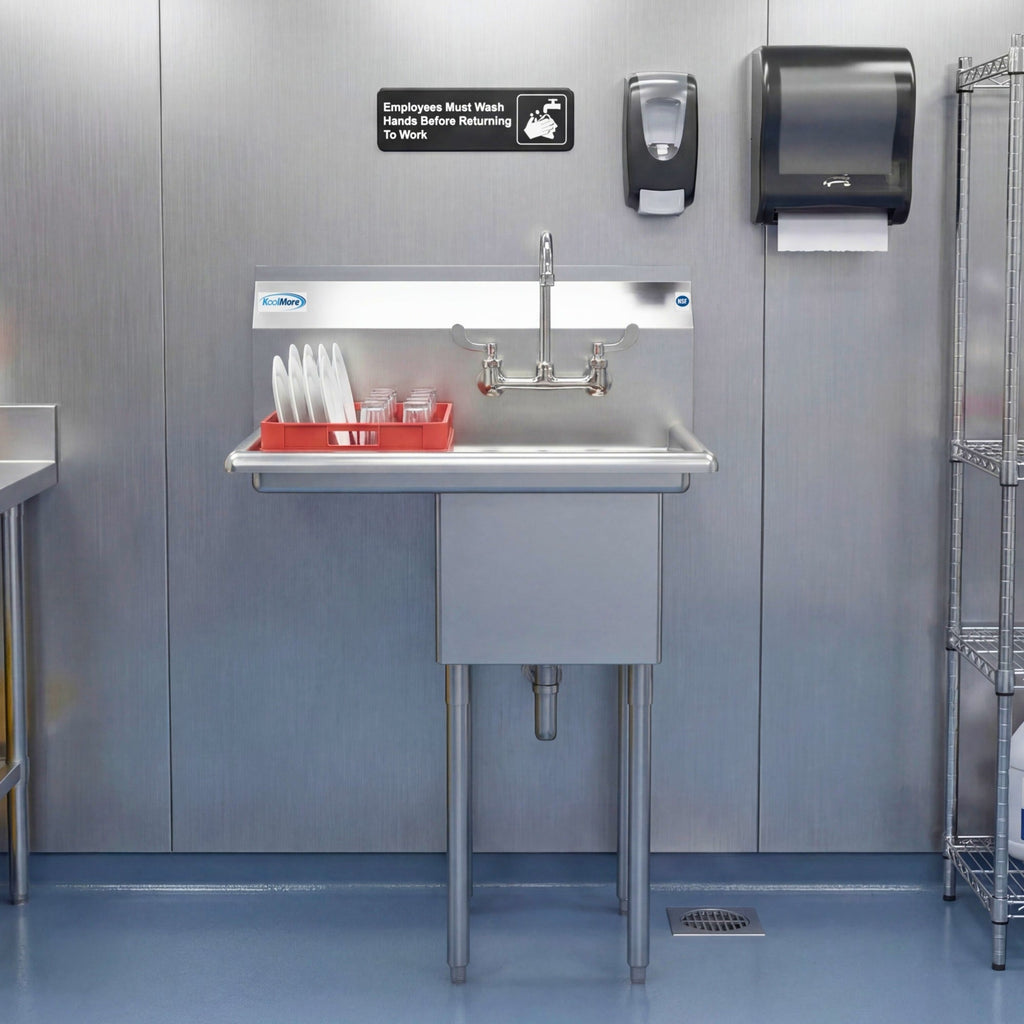 29 in. One compartment Stainless Steel Commercial Restaurant Sink with Drainboard, Bowl Size 14" x 16" x 11"