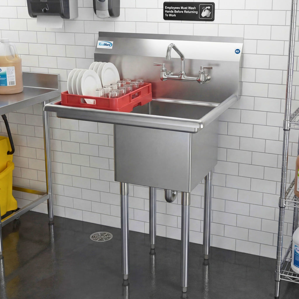 29 in. One compartment Stainless Steel Commercial Restaurant Sink with Drainboard, Bowl Size 14" x 16" x 11"