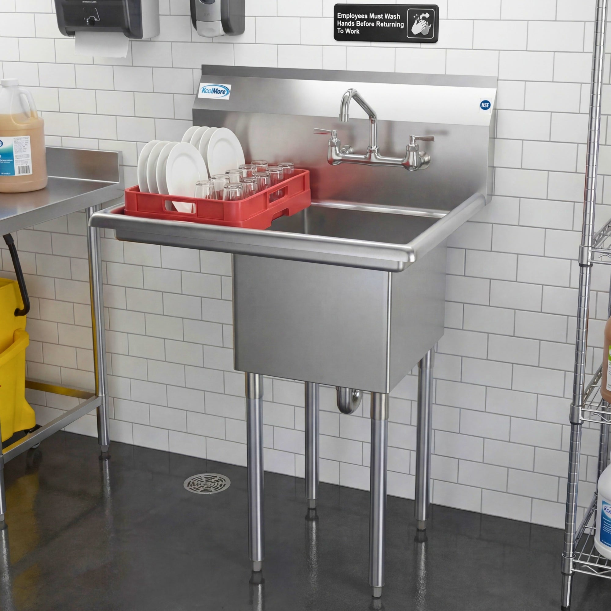 29 in. One compartment Stainless Steel Commercial Restaurant Sink with Drainboard, Bowl Size 14" x 16" x 11"