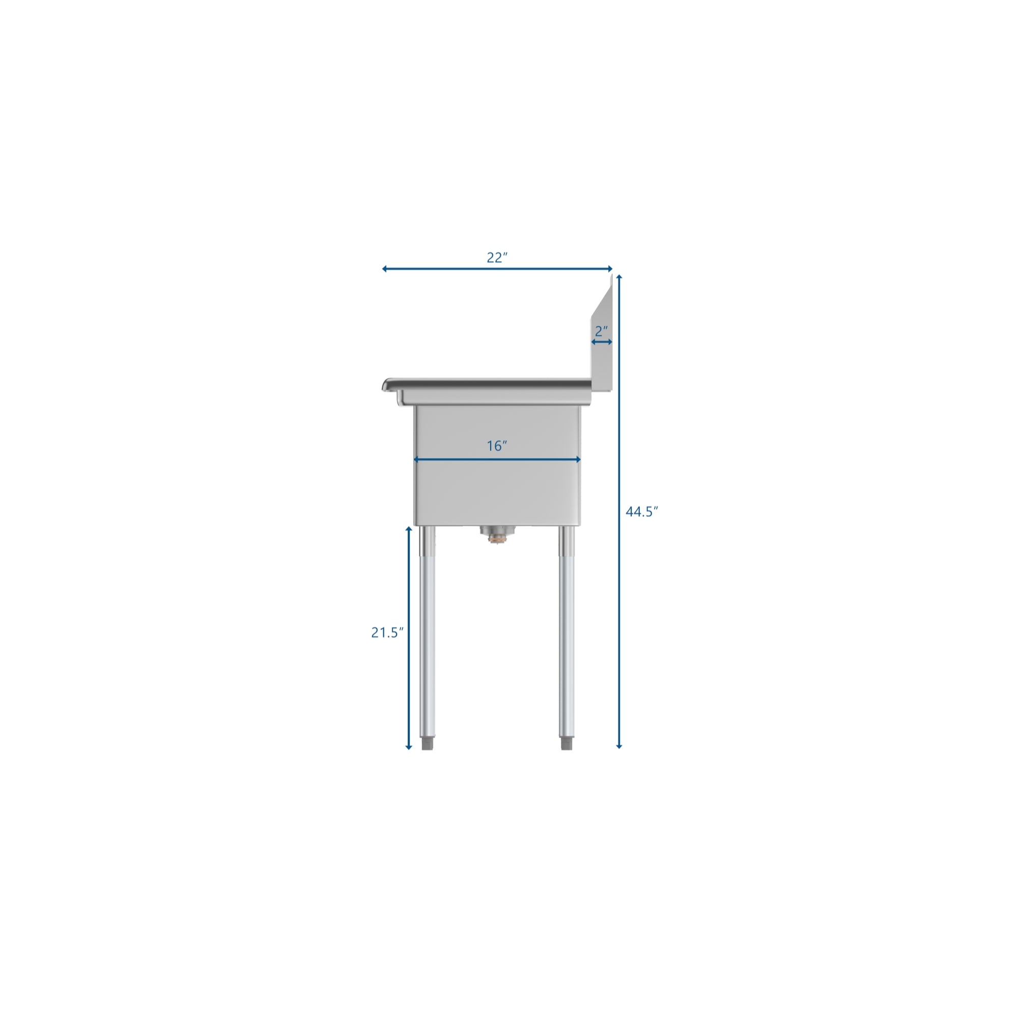 29 in. One compartment Stainless Steel Commercial Restaurant Sink with Drainboard, Bowl Size 14" x 16" x 11"