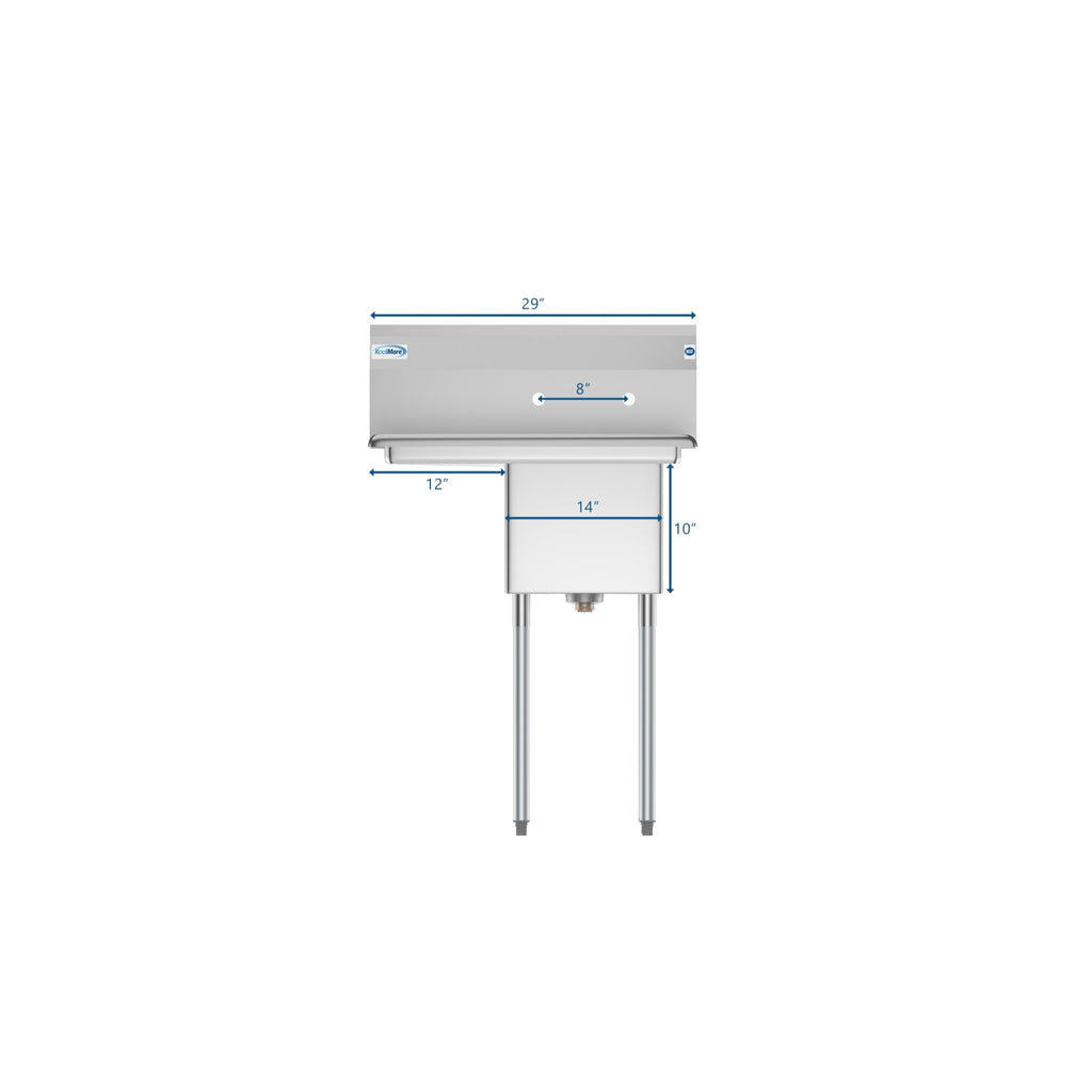 29 in. One compartment Stainless Steel Commercial Restaurant Sink with Drainboard, Bowl Size 14" x 16" x 11"