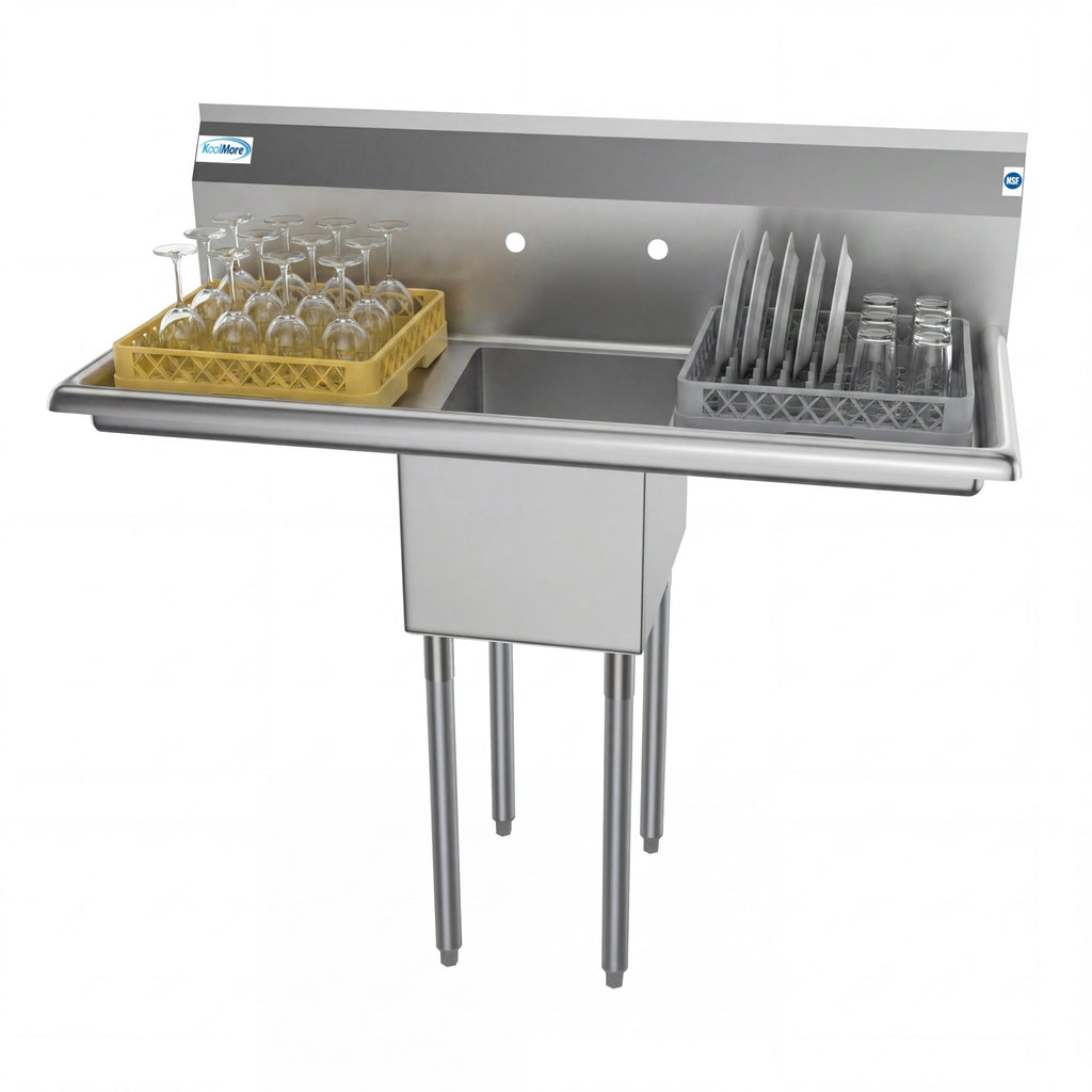 44 in. One Compartment Stainless Steel Commercial Sink with 2 Drainboards, Bowl Size 12"x 16"x 10"
