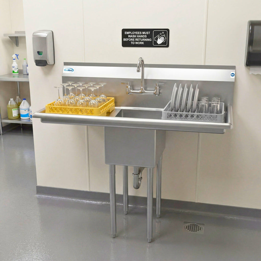 44 in. One Compartment Stainless Steel Commercial Sink with 2 Drainboards, Bowl Size 12"x 16"x 10"