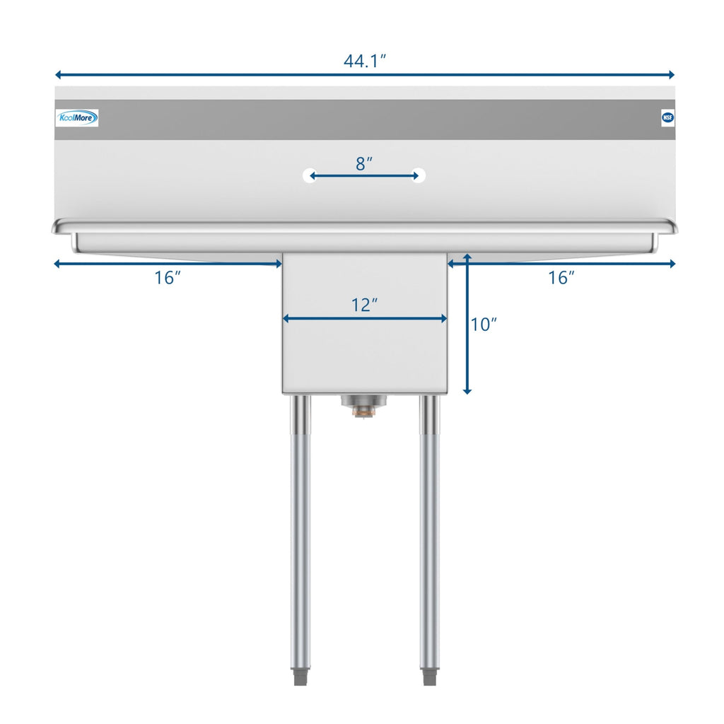 44 in. One Compartment Stainless Steel Commercial Sink with 2 Drainboards, Bowl Size 12"x 16"x 10"