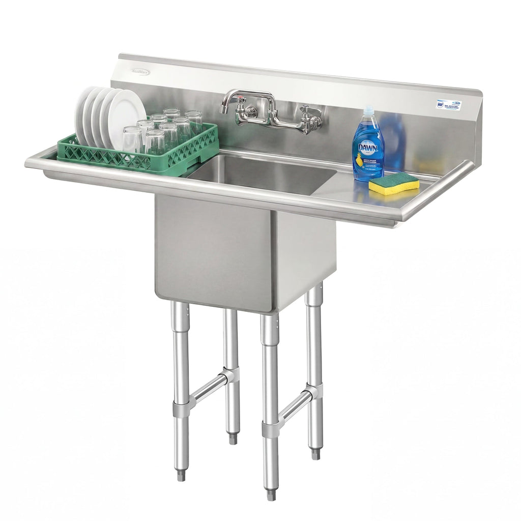 45 in. One compartment Stainless Steel Commercial Sink with Drainboards and Faucet, Bowl Size 15"x 15"x 12"
