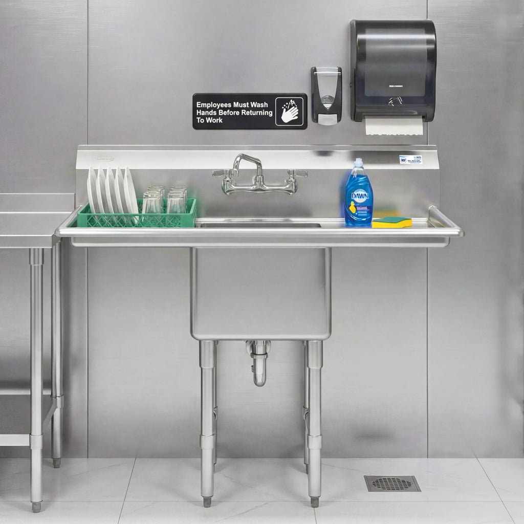 45 in. One compartment Stainless Steel Commercial Sink with Drainboards and Faucet, Bowl Size 15"x 15"x 12"