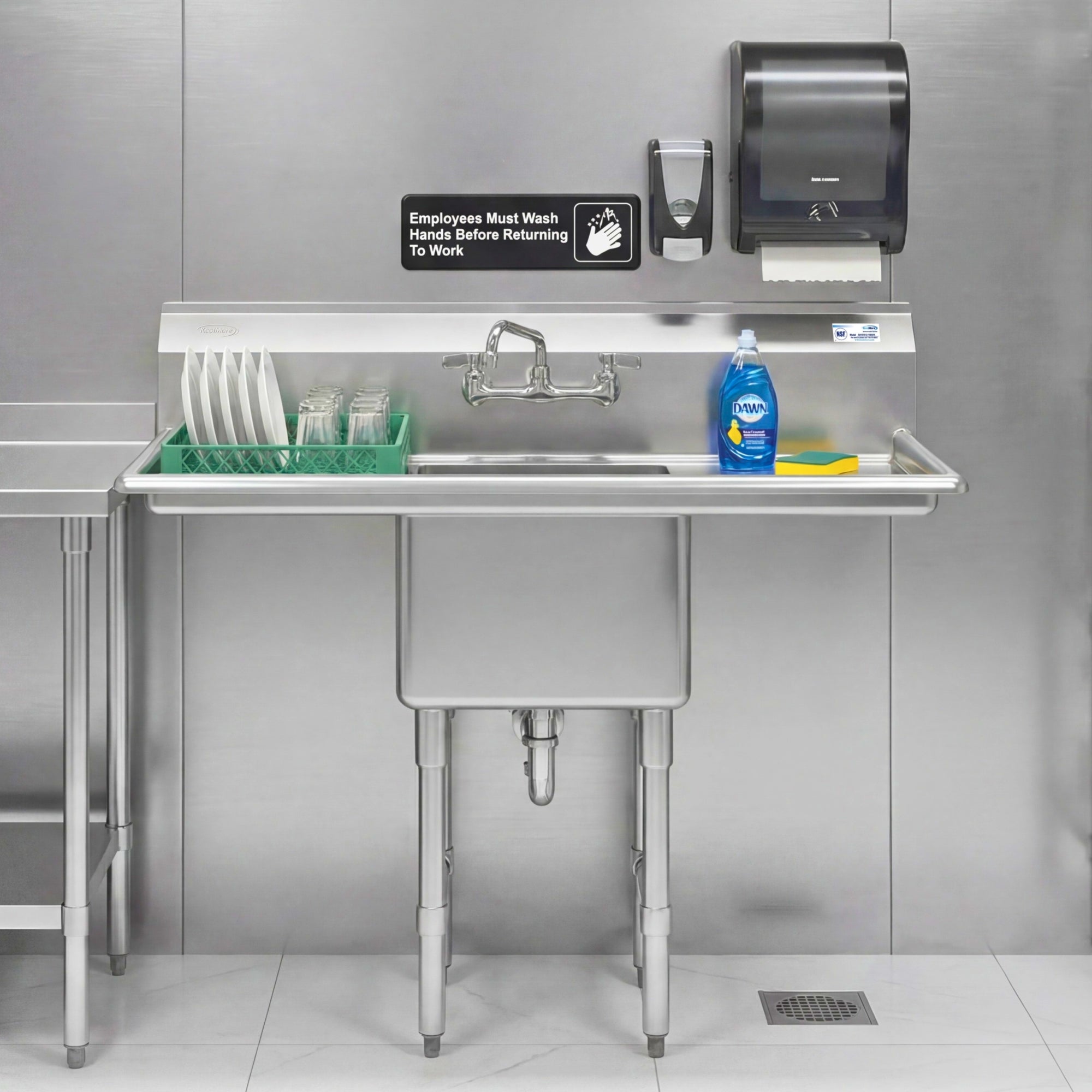 45 in. One compartment Stainless Steel Commercial Sink with Drainboards and Faucet, Bowl Size 15"x 15"x 12"