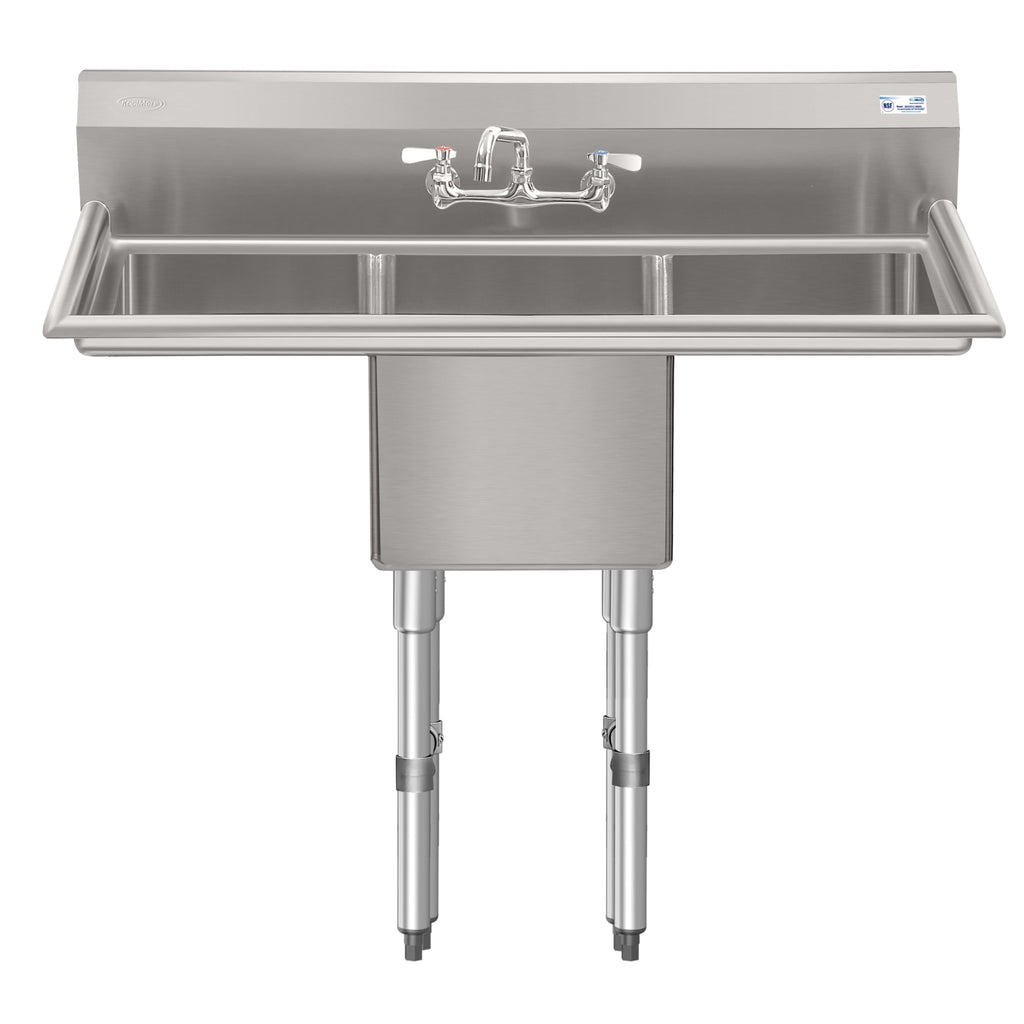 45 in. One compartment Stainless Steel Commercial Sink with Drainboards and Faucet, Bowl Size 15"x 15"x 12"