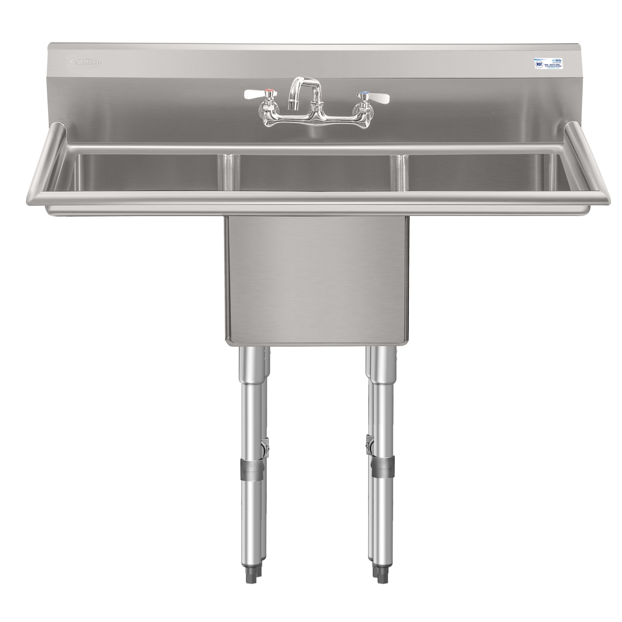 45 in. One compartment Stainless Steel Commercial Sink with Drainboards and Faucet, Bowl Size 15"x 15"x 12"