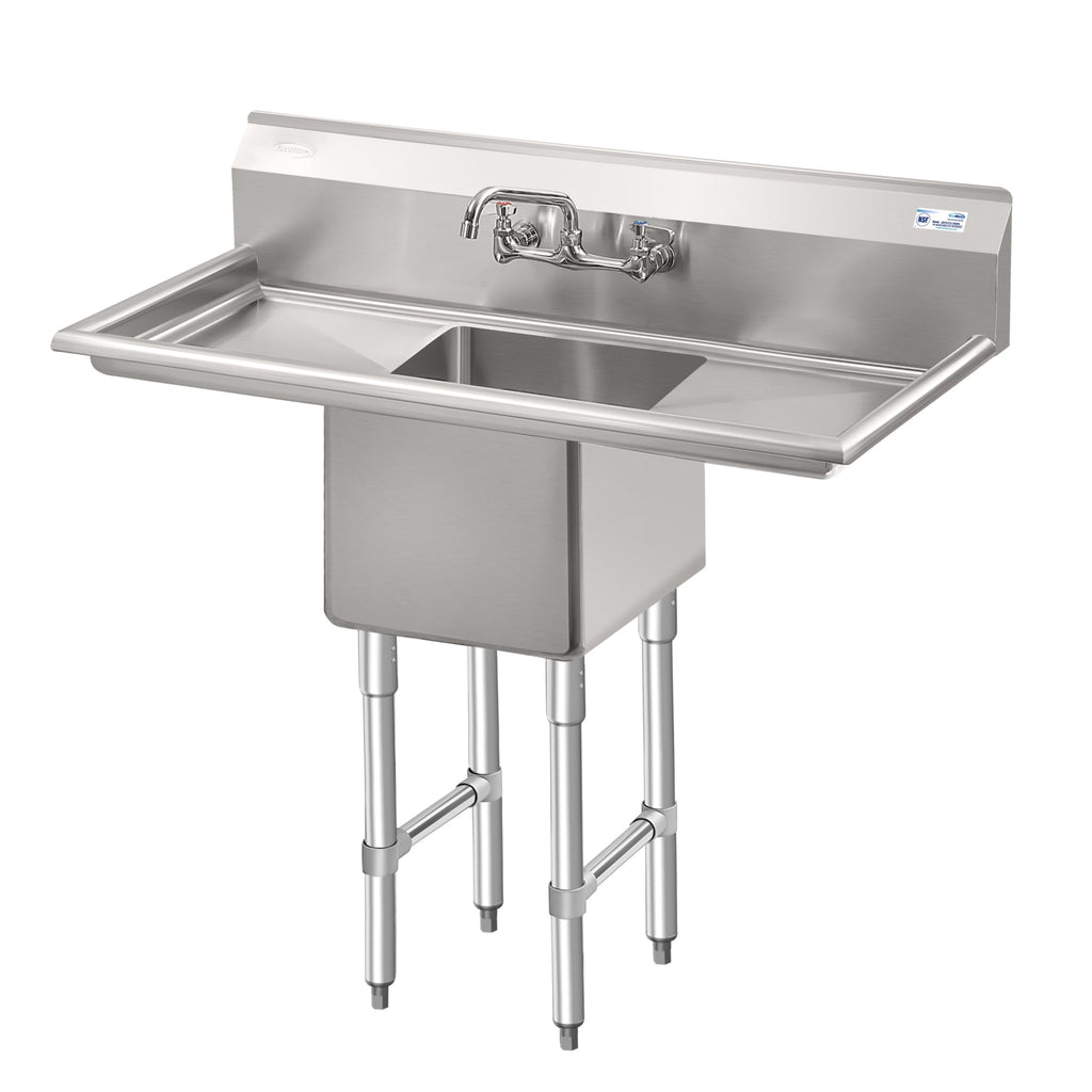 45 in. One compartment Stainless Steel Commercial Sink with Drainboards and Faucet, Bowl Size 15"x 15"x 12"